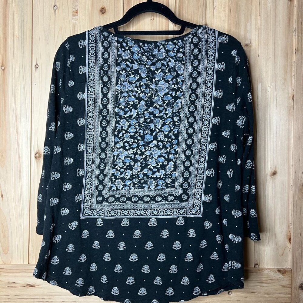 Lucky Brand Bundle Womens Large Black Navy Boho Tops Floral Embroidered‎ Print L - Picture 10 of 16
